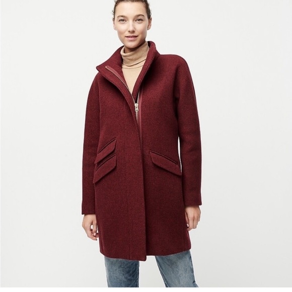 *NWOT* J.Crew Cocoon Coat Italian Stadium Cloth Wool, Heather Fire Red, size 0P - Picture 2 of 16